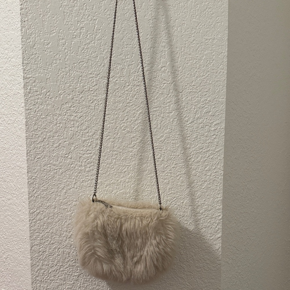 Capelli of New York Cream Faux Fur Crossbody Bag